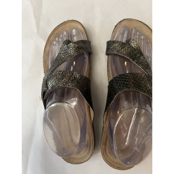 Clarks Artisan Perri Coast Metallic Bronze Leather Snake Slide Sandals Size 9 W - Picture 3 of 6